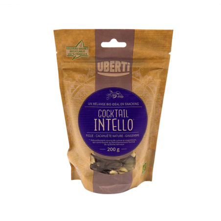 Cocktail Intello bio Uberti - Un savoureux mélange à base de cacahuètes natures, figues et baies de goji - 200 g